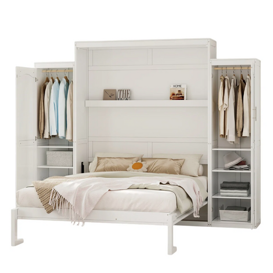 Murphy Bed With Two Wardrobe And Storage Shelf