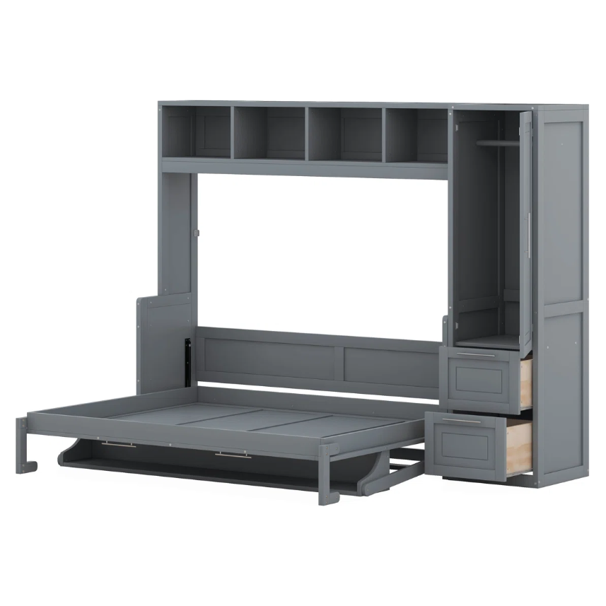 Queen Size Murphy Bed Wall Bed with Closet and Drawers